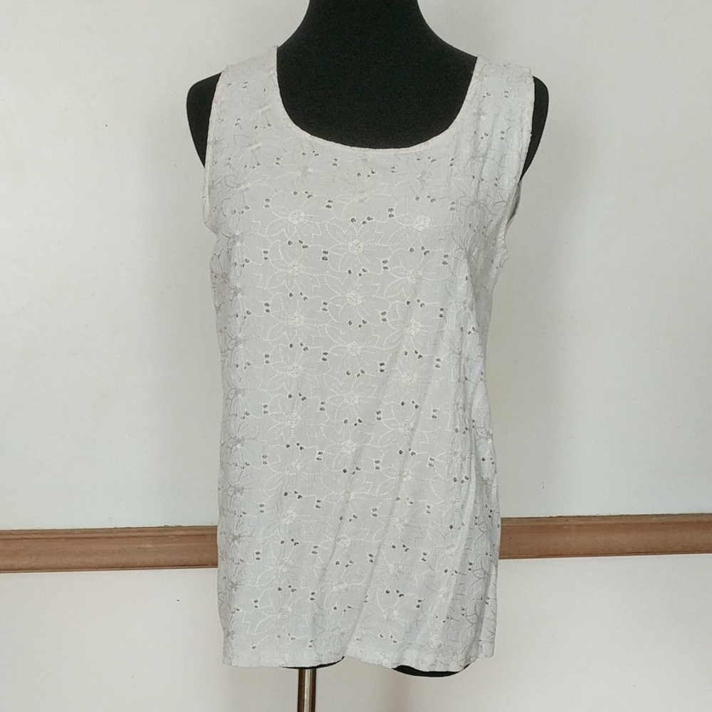 Vintage Floral Eyelet Cotton Blend Top, blouse